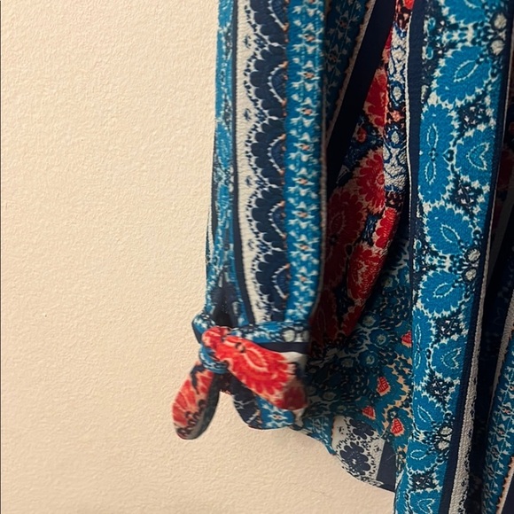 Vibrant Blue and Red 3/4 Sleeve Smocked Tunic off shoulder - Picture 5 of 9